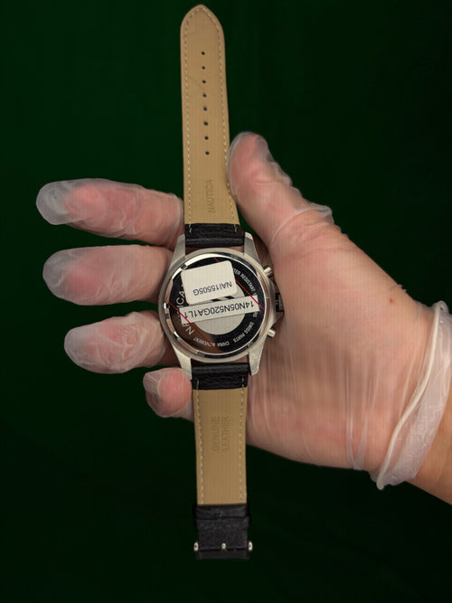 Nautica Black Leather Strap Chronograph