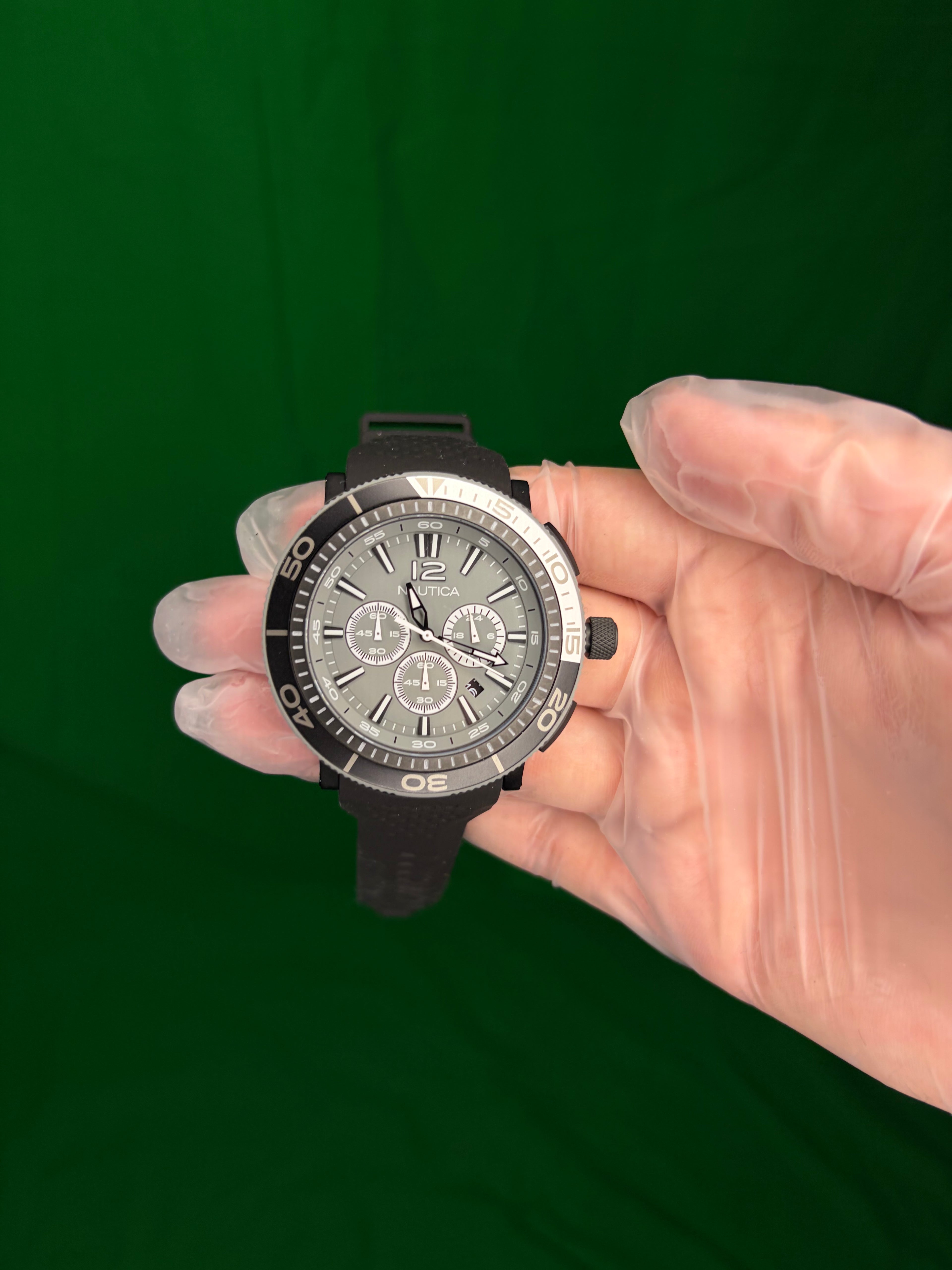 Nautica Black Sports Band Chronograph